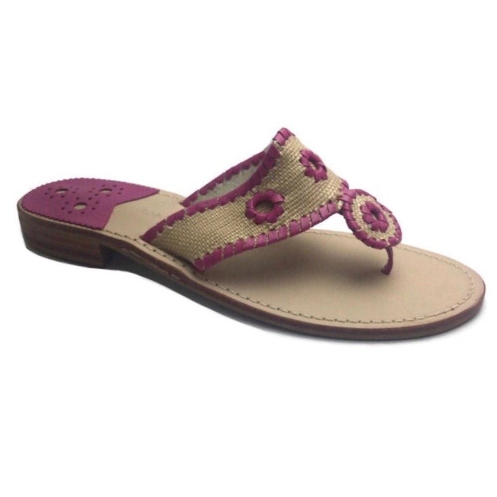 Jack Rogers Jacks Like New Rattan Pink Leather Thong Toe Flat Sandals Size 9